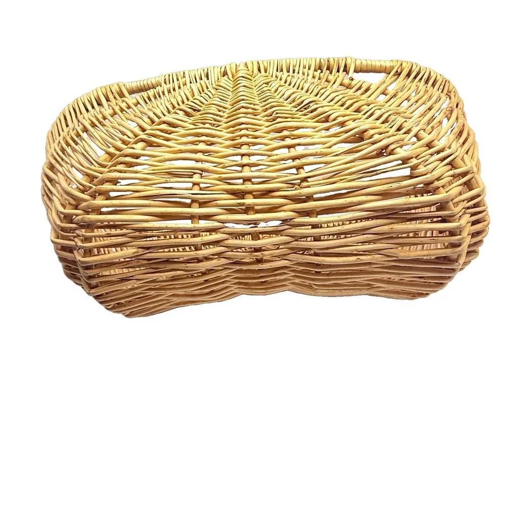 Vintage Wicker Wall Pocket Basket Hanging Cottagecore Boho Floral Decor 19in
